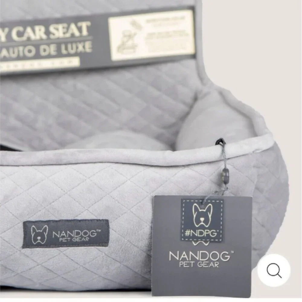 NanDog Dog Car Safety Seat w/ Belt Travel Cushion Bed Nonslip Quilted Gray NWT
